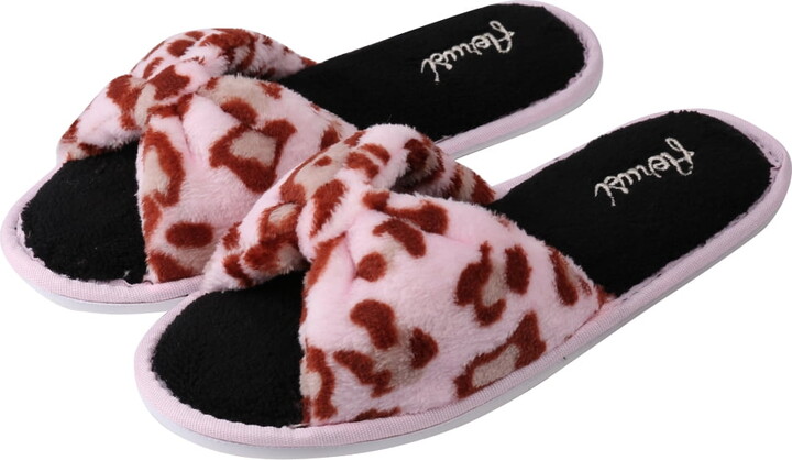 Leopard Style Memory Foam Woven Non-Slip Indoor Cozy Pom Knit Spa Women Slippers