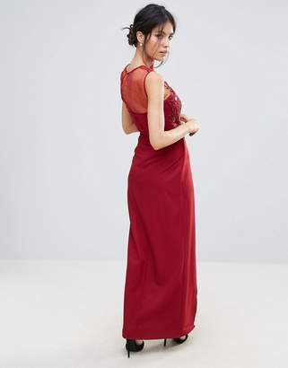Little Mistress Scarlet Red Lace Applique Maxi Dress