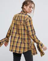 Thumbnail for your product : ASOS Mustard Check Cotton Shirt with Extreme Tie Sleeves