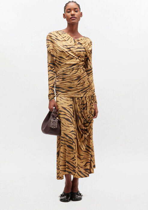 Ganni Zebra Print Ruched Dress