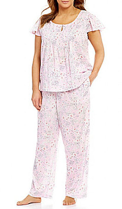 Cabernet Plus Floral Vine-Print Flutter-Sleeve Pajamas