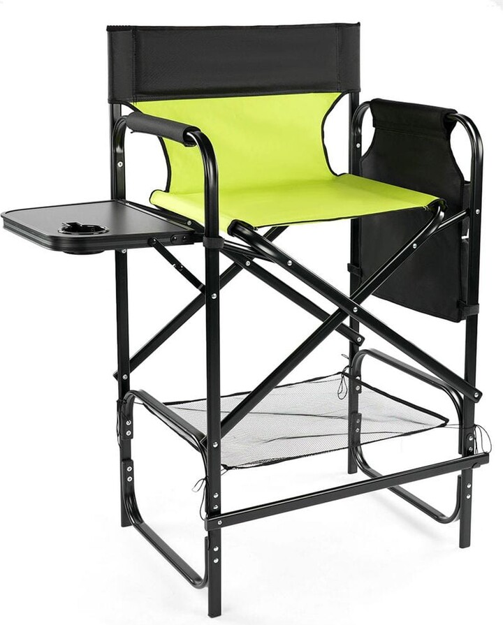 Karl home 31 in. Neon Green Iron Pipe Folding Director Chair with Built-in Cup Holder, Side Table, Storage Pocket