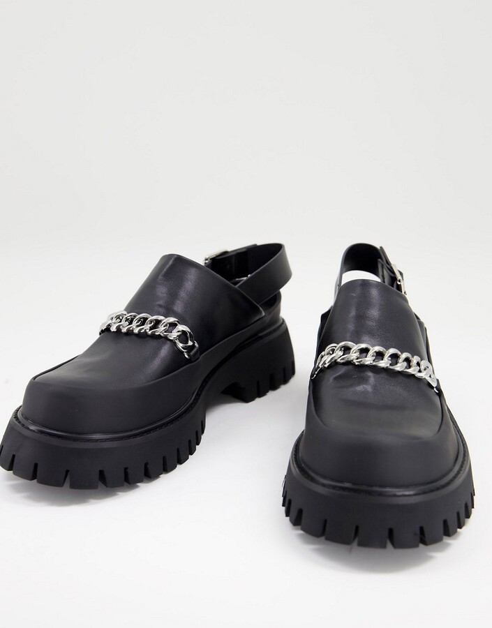 Koi Footwear KOI chunky backless loafers with chain detail in black - BLACK  - ShopStyle
