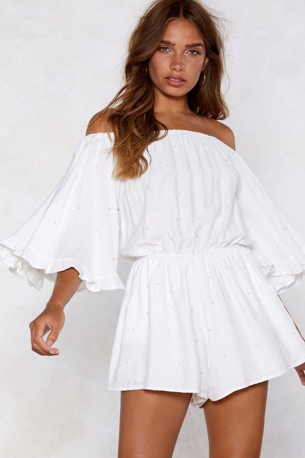 white ruffle romper womens