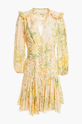 Zimmermann Amelie Corset Lace-up Floral-print Linen Mini Dress
