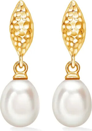 DOWER AND HALL Hammered Marquise and White Freshwater Pearl Drop
