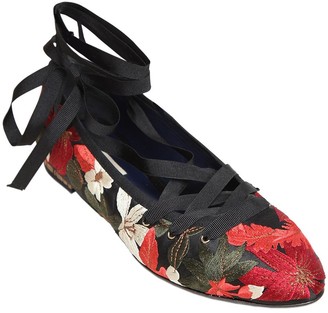 Paloma Barceló 10mm Embroidered Satin Lace Up Flats