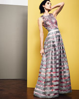Thumbnail for your product : Kay Unger New York Sleeveless Sequined Floral-Bodice Gown