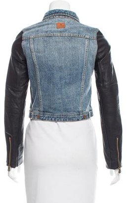 MAISON KITSUNÉ Leather-Trimmed Denim Jacket