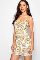 Thumbnail for your product : boohoo Chain Print Twist Front Bodycon Dress