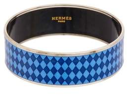Hermes Blue Silver-toner Enamel Wide Bangle.