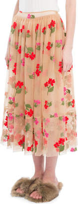Simone Rocha Floral-Embroidered Full Midi Skirt