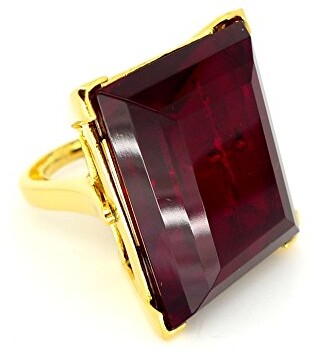 Kenneth Jay Lane Gold Plated & Ruby Red Rectangle Cut Crystal Ring