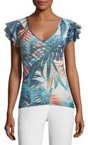 Thumbnail for your product : Fuzzi Ruffle-Sleeve Jungle-Print Top