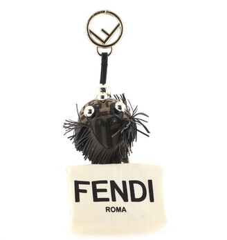 Fendi Space Monkey Bag Charm Zucca Canvas with Embellished Leather
