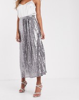 Thumbnail for your product : TFNC sequin double layered pleat midi skirt in silver