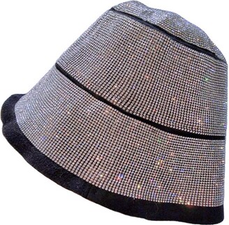 HappyERA- Bling Rhinestone Bucket Hat Crystal Diamond Bling Sun Hat Fashion Cap - Silver