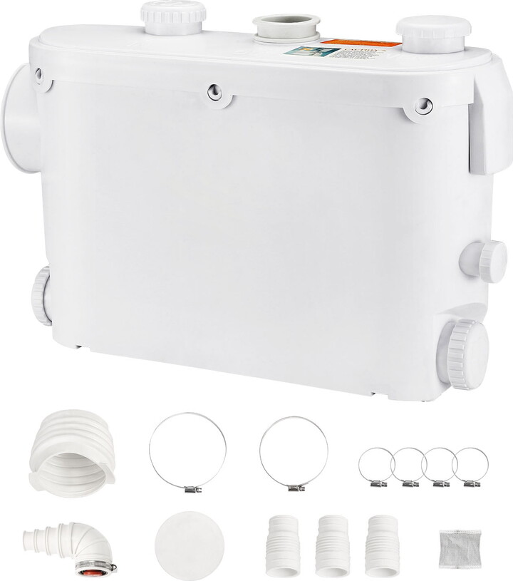 KFFKFF 500W Macerator Pump, 29 GPM Flow Rate, 26 ft/8 m Head, Wall-Mounted Toilet Pump with 4 Water Inlets, Upflush System for Waste Disposal in Toilets, Basements, Showers, Sinks, Laundry Areas