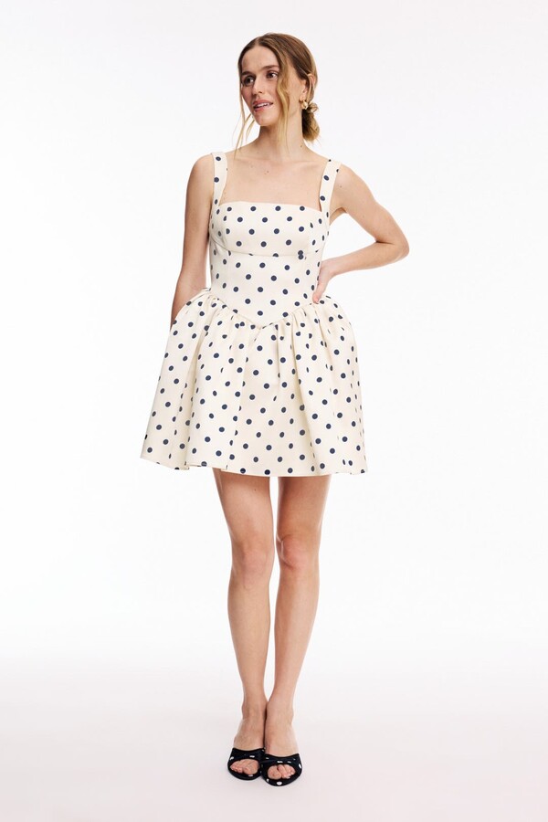Self-Portrait Cream Polka Dot Satin Mini Dress Cream-blue-print