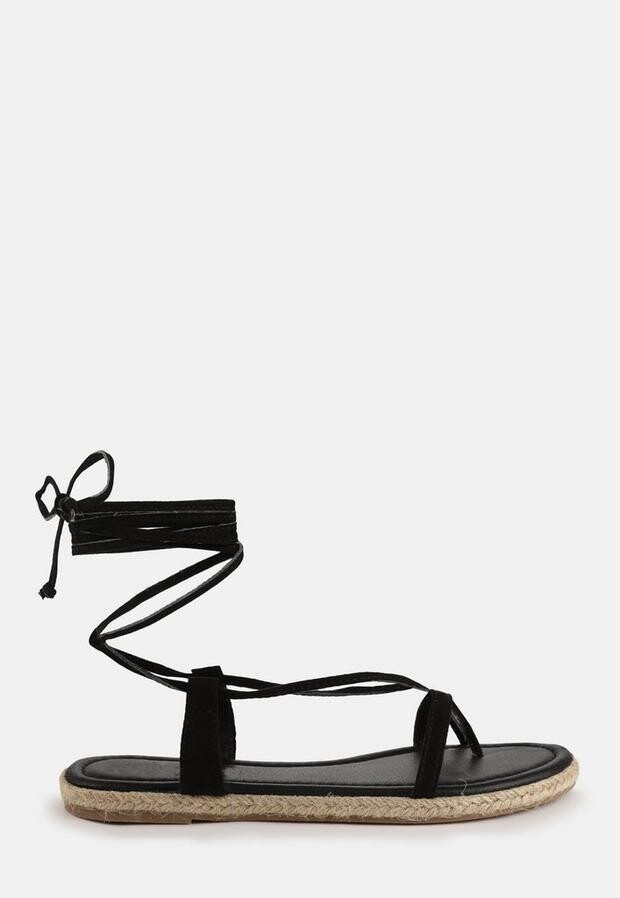 black tie up sandals flat