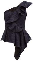 Thumbnail for your product : Self-Portrait Asymmetric Ruffle Metallic Fil-coupe Top - Womens - Navy