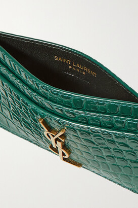 Cassandre Croc Effect Leather Card Holder in Green - Saint Laurent