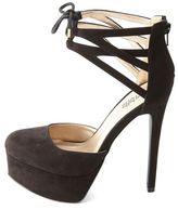 Thumbnail for your product : Charlotte Russe Cut-Out Lace-Up Ankle Cuff Platform Heels
