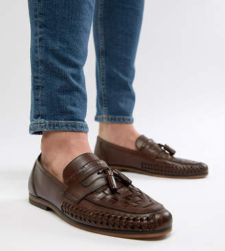 ASOS Design Wide Fit Loafers In Woven Tan Leather With Tassel Detail