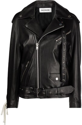 Monse Lace-Up Detail Leather Biker Jacket