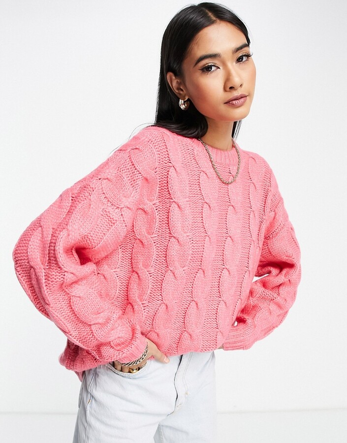 ASOS DESIGN oversized jumper in cable in pink - ShopStyle Knitwear