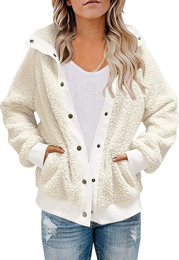 Sidefeel Girl's Soft Lapel Fleece Zip Up Faux Shearling Fluffy Cropped Jacket Coat 