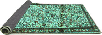 Bungalow Rose Oriental Machine Woven Wool/Polyester Area Rug in Black/Brown/Light Blue