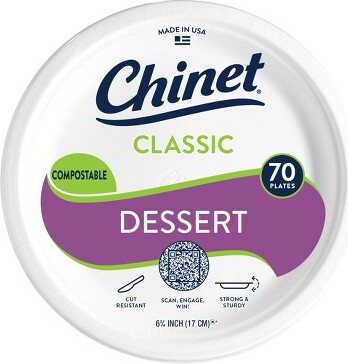 Chinet ChinetClassicDessertPlate63/4"-70ct:Round,SolidPattern,Microwave-Safe,Leak&Cut-Resistant,PaperMaterial