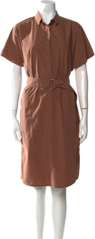 Akris Punto Midi Length Dress Akris Punto Shirtdress Brown Short Sleeve with Collar Designer