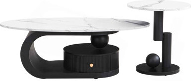 Latitude Run Luxury Nesting Coffee Table Set of 2 Tables with Storage for Living Room Oval and Round Table SetCenter Table Cocktail Table Side Table