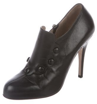 Valentino Leather Button-Embellished Booties Black