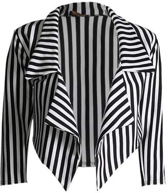 Lush Lane Womens 3⁄4 Sleeves Stripes Print Waterfall Crop Blazer