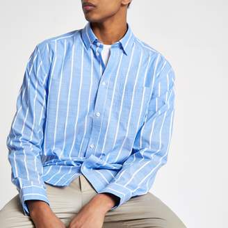 Minimum Mens River Island Blue stripe long sleeve shirt