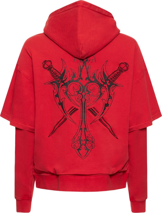 UNKNOWN Cross & Dagger structured cotton hoodie - ShopStyle