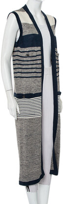 Chanel Striped Linen and Cashmere Knit Sleeveless Oversized Long Cardigan S