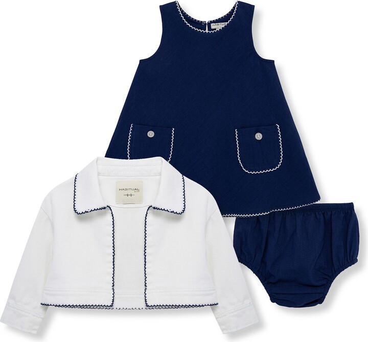 HABITUAL KIDS Embroidered Cotton Jacket, Dress & Bloomers Set