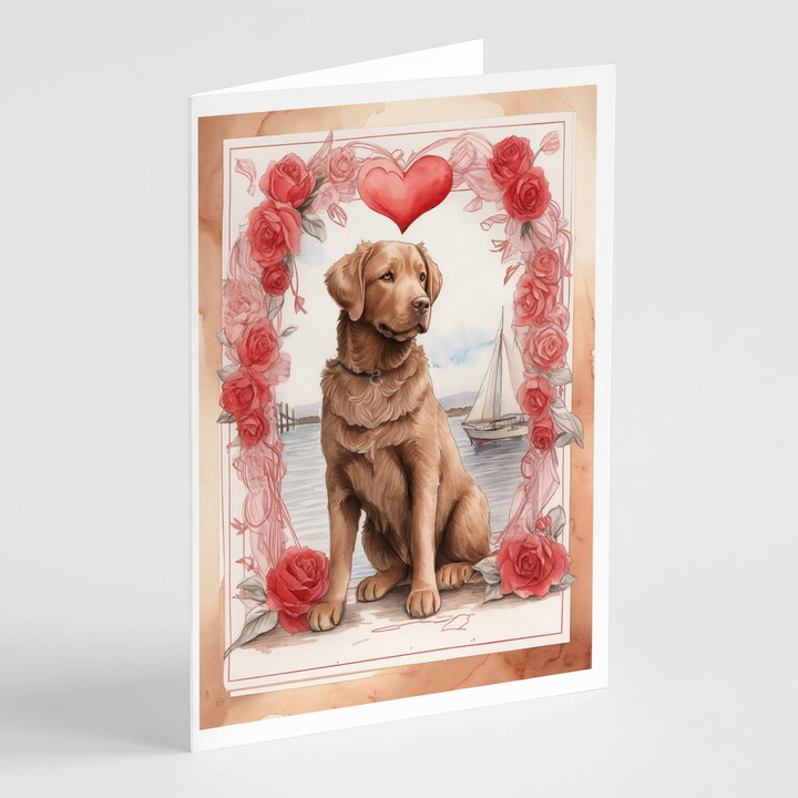 Chesapeake Bay Retriever Valentine Roses Greeting Cards Pack of 8 7 in x 5 in