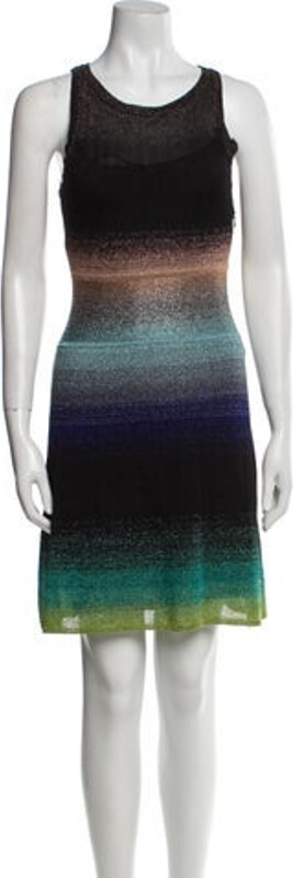 Missoni Shift Dress Black & Metallic Striped Sleeveless with Scoop Neck Concealed Zip Closure at Side Designer