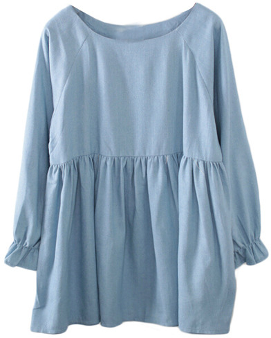 High Waist Pleated Blue Dress - ShopStyle