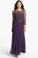 Thumbnail for your product : J Kara Beaded Bodice Mesh Gown