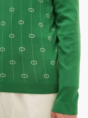 Gucci GG-jacquard V-neck Wool-blend Sweater - Green
