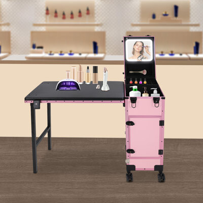 Latitude Run Rolling Foldable Manicure Table With 3 Drawers