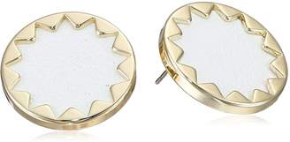 House Of Harlow Sunburst -Plated and White Leather Button Earrings
