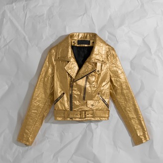 Altiir Women's Neo-Classic Biker Jacket In Gold