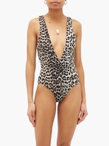 Thumbnail for your product : Ganni Plunge-neck Leopard-print Swimsuit - Leopard